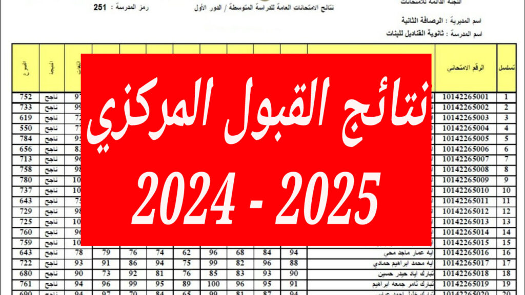 نتائج القبول المركزي بالرقم الامتحاني